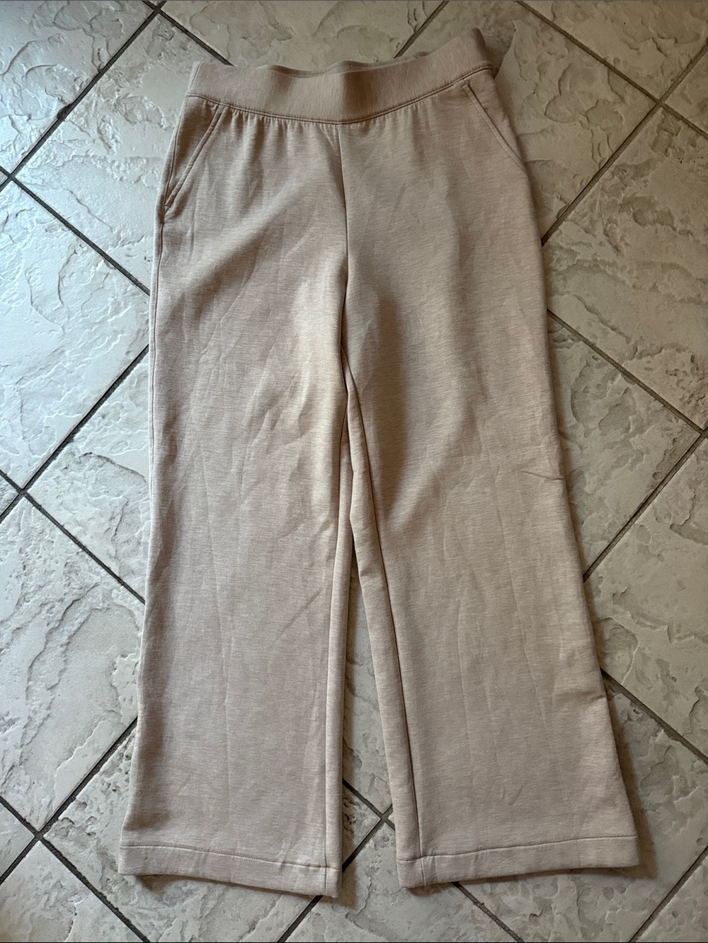 Wide-Leg Knit Pants in Light Beige